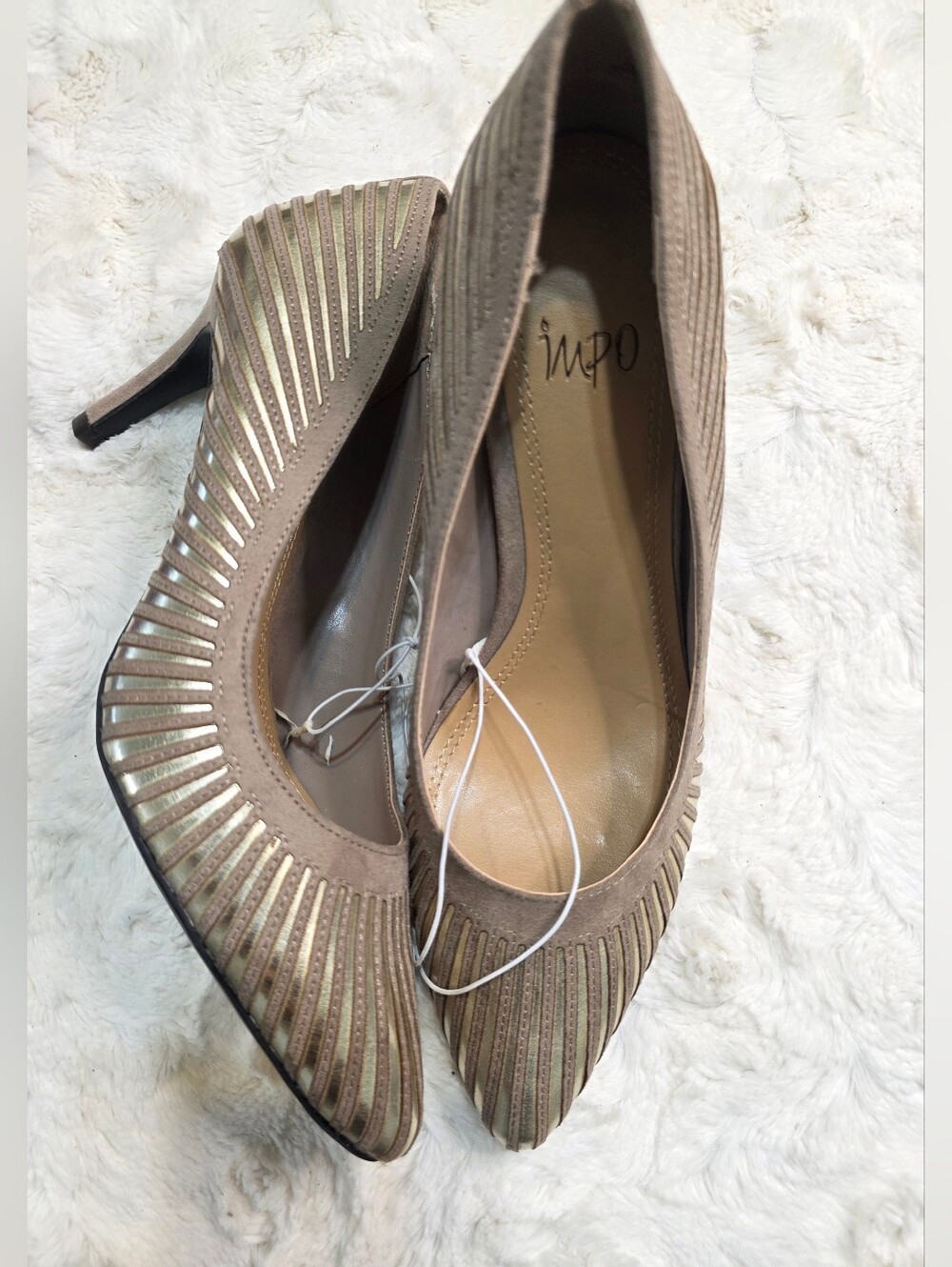 Impo Taupe Metallic Trim Pointed-Toe Pumps